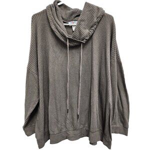 OSO Casuals Womens Top Size 2X Gray Thermal Cowl Neck Drawstring Minimalist